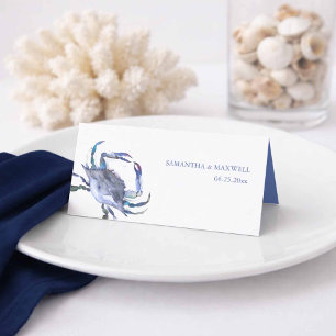 Aquarell Blaue Krabbe Strand Hochzeitsplatzkarte Platzkarte