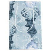 Aquarell-blaue Ren-Weihnachtsgeschenktasche Mittlere Geschenktüte (Vorderseite)
