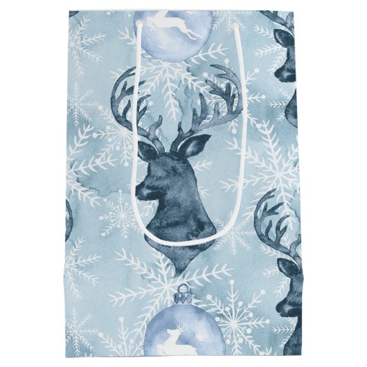 Aquarell-blaue Ren-Weihnachtsgeschenktasche Mittlere Geschenktüte (Rückseite)