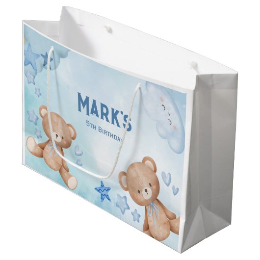 Aquarell Blaue Teddybären Große Geschenktüte (Vorderseite Schrägansicht)