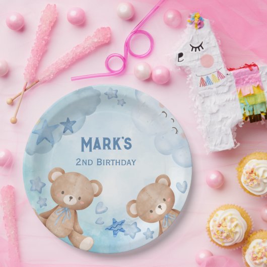 Aquarell Blaue Teddybären Pappteller (Party)