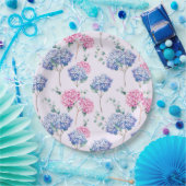Aquarell Blaue und Rosa Hortensien Blumenmuster Pappteller (Party)