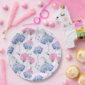 Aquarell Blaue und Rosa Hortensien Blumenmuster Pappteller (Party)