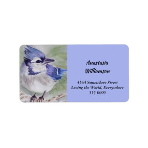AQUARELL-BLAUE VOGEL-ADRESSE ADRESSAUFKLEBER