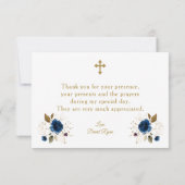 Aquarell Blauer Blütengoldblütengolden Foto Taufe Dankeskarte (Rückseite)