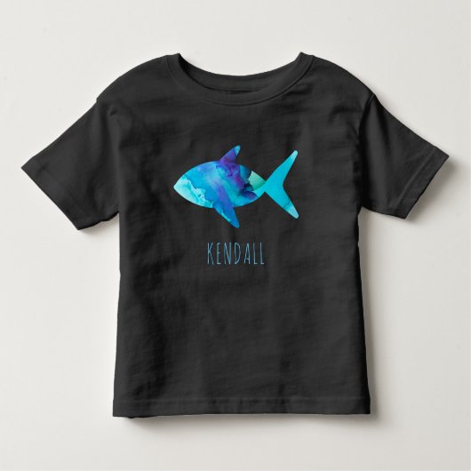Aquarell Blauer Fisch Ozean Kinder Personalisiert Kleinkind T-shirt (Vorderseite)