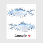 Aquarell Blauer Fisch Vinyl Sticker (Blatt)