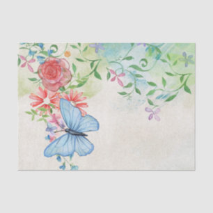 Aquarell Blauer Schmetterling inmitten von Frühlin Seidenpapier
