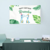Aquarell Blauer Trex Grüne Kinder 3. Geburtstag Banner (Messeveranstaltung)