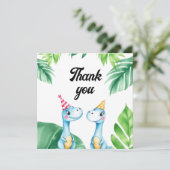 Aquarell Blauer Trex Grüne Kinder 3. Geburtstag Dankeskarte (Stehend Vorderseite)