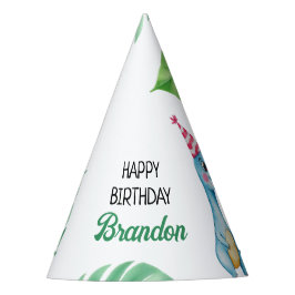 Aquarell Blauer Trex Grüne Kinder 3. Geburtstag Partyhütchen