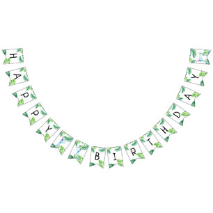 Aquarell Blauer Trex Grüne Kinder 3. Geburtstag Wimpelkette