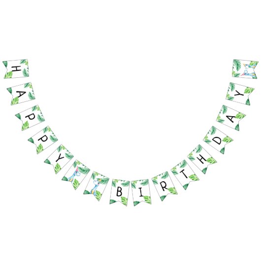 Aquarell Blauer Trex Grüne Kinder 3. Geburtstag Wimpelkette (Alle)