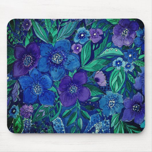Aquarell, blaues Blumenmousepad Mousepad (Vorne)