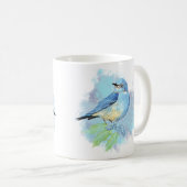 Aquarell Blaues Gartenvogel Kunst Kaffeetasse (VorderseiteRechts)