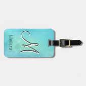 Aquarell-blaues Grün-Monogramm-Buchstabe-Initiale Gepäckanhänger (Vorderseite horizontal)