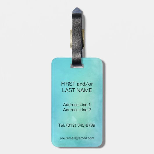 Aquarell-blaues Grün-Monogramm-Buchstabe-Initiale Gepäckanhänger (Rückseite vertikal)