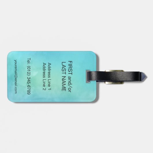 Aquarell-blaues Grün-Monogramm-Buchstabe-Initiale Gepäckanhänger (Rückseite horizontal)