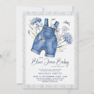 Aquarell Blaues Jeans-Baby Alles-in-Einem-Baby-Par Einladung