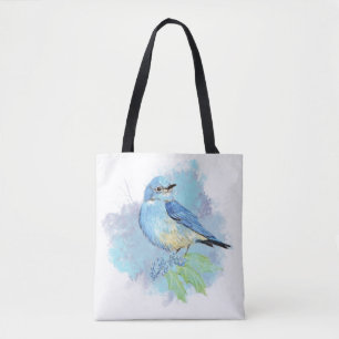 Aquarell Blaues Vogel Schön Blau Garten Vogel Kuns Tasche