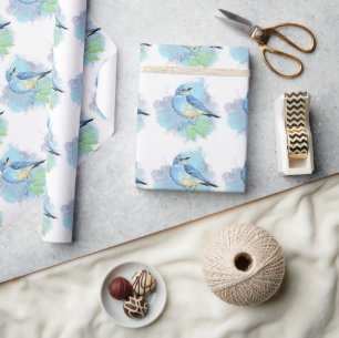 Aquarell Blaues Vögelchen Hübsche Blaue Garten Vog Geschenkpapier