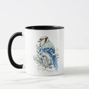Aquarell Blauhäher Vogel Blaubeeren Land Art Tasse