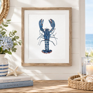 Aquarell Blauhummer-Malerei Küstenwandkunst Poster
