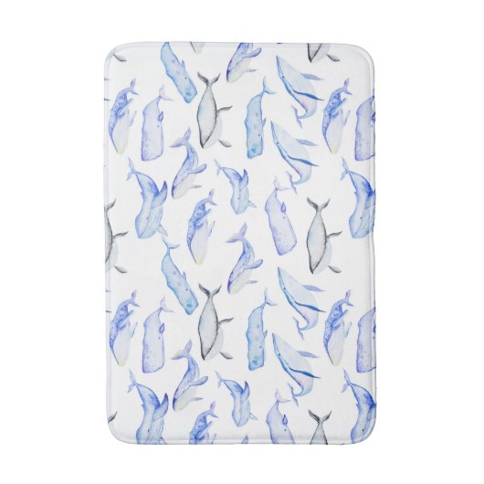 Aquarell-Blauwal-Muster Badematte (Vorderseite Vertikal)