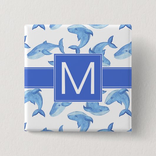 Aquarell-Blauwal-Muster Button (Vorderseite)