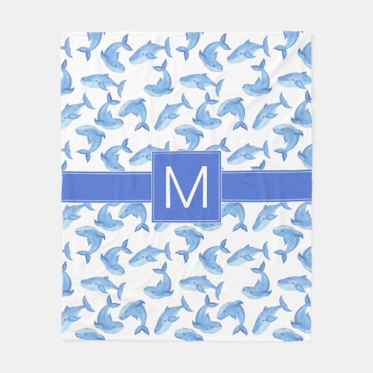 Aquarell-Blauwal-Muster Fleecedecke (Vorderseite)