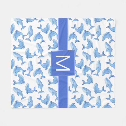 Aquarell-Blauwal-Muster Fleecedecke (Vorderseite (Horizontal))