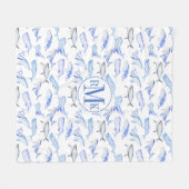 Aquarell-Blauwal-Muster Fleecedecke (Vorderseite (Horizontal))