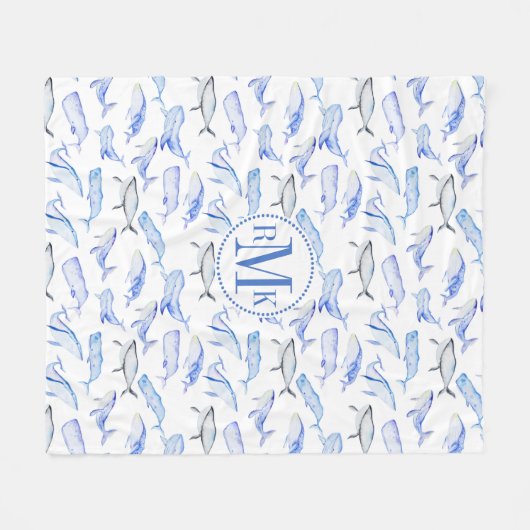 Aquarell-Blauwal-Muster Fleecedecke (Vorderseite (Horizontal))
