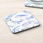 Aquarell-Blauwal-Muster Getränkeuntersetzer (Linke Seite)
