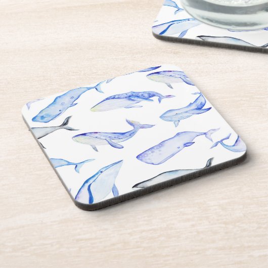 Aquarell-Blauwal-Muster Getränkeuntersetzer (Linke Seite)
