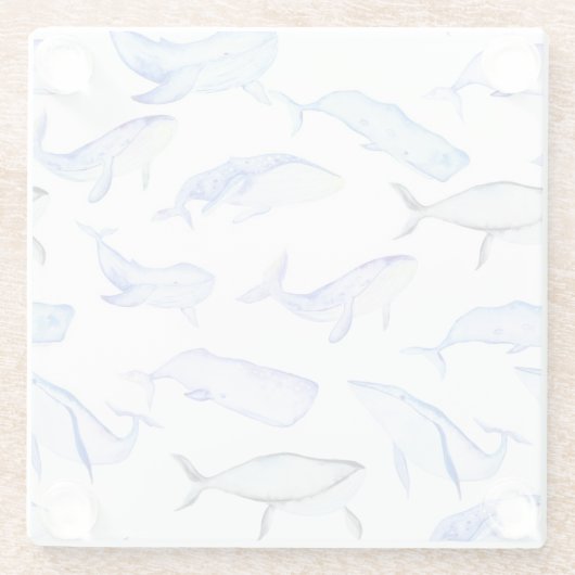 Aquarell-Blauwal-Muster Glasuntersetzer (Rückseite)