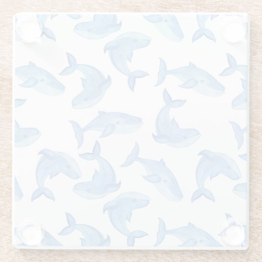 Aquarell-Blauwal-Muster Glasuntersetzer (Rückseite)