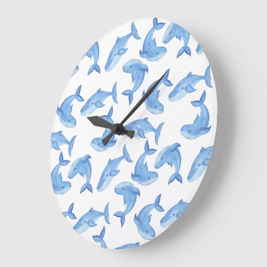 Aquarell-Blauwal-Muster Große Wanduhr (Winkel)
