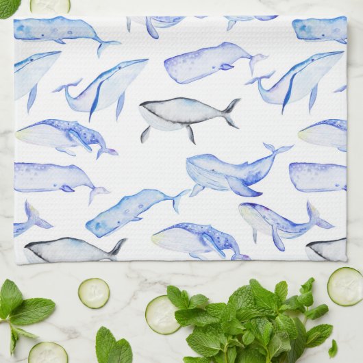 Aquarell-Blauwal-Muster Handtuch (Gefaltet)