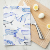 Aquarell-Blauwal-Muster Handtuch (Viertel Falte)