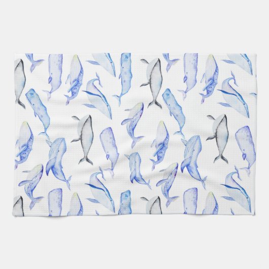 Aquarell-Blauwal-Muster Handtuch (Horizontal)