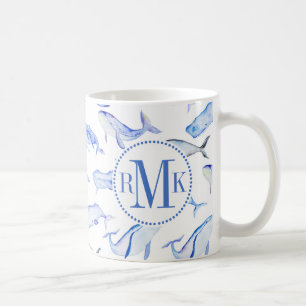 Aquarell-Blauwal-Muster Kaffeetasse
