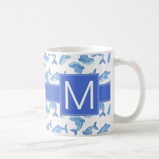 Aquarell-Blauwal-Muster Kaffeetasse (Rechts)