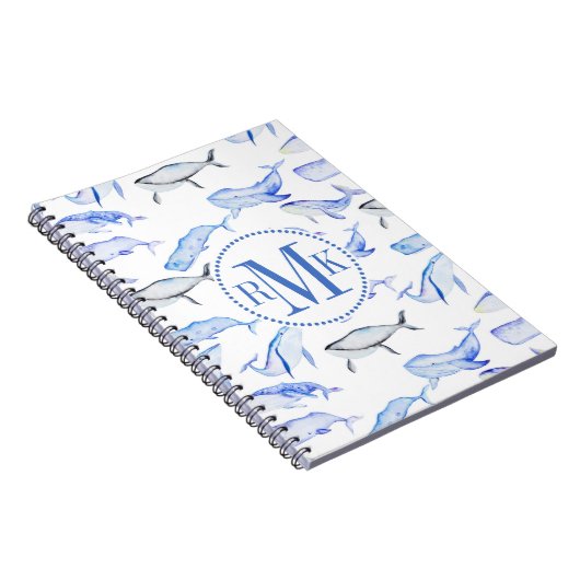 Aquarell-Blauwal-Muster Notizblock (Rechte Seite)