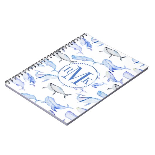 Aquarell-Blauwal-Muster Notizblock (Linke Seite)