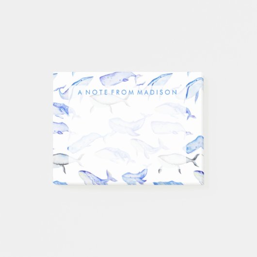 Aquarell-Blauwal-Muster Post-it Klebezettel (Vorderseite)