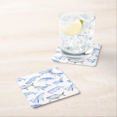 Aquarell-Blauwal-Muster Rechteckiger Pappuntersetzer (Vor Ort)