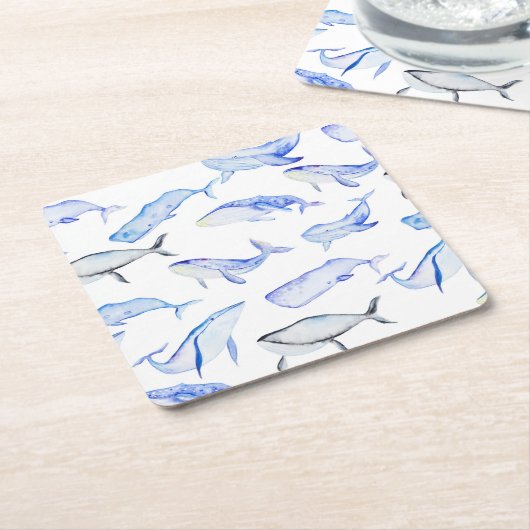 Aquarell-Blauwal-Muster Rechteckiger Pappuntersetzer (angewinkelt)