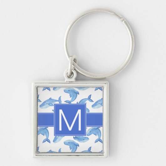 Aquarell-Blauwal-Muster Schlüsselanhänger (Vorne)