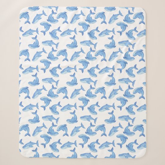 Aquarell-Blauwal-Muster Sherpadecke (Vorderseite)